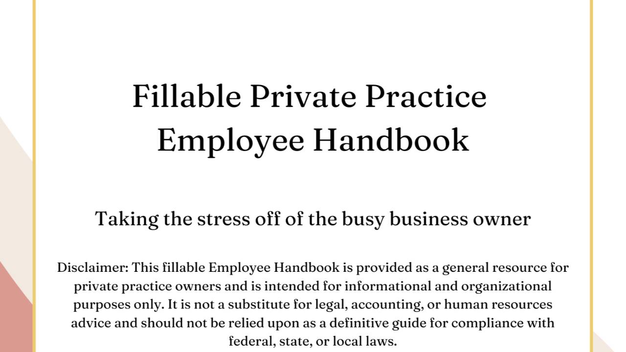 Private Practice Fillable Employee Handbook
